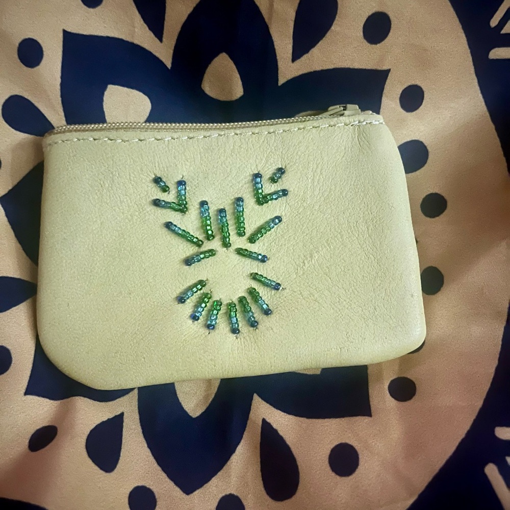 Authentic Indigenous leather coin purse beaded
